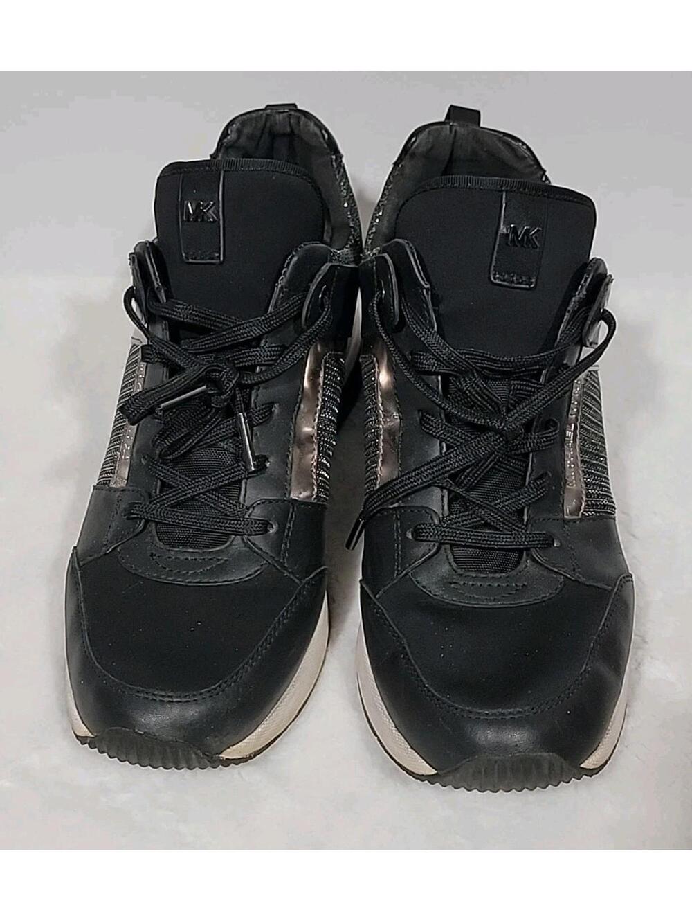 Michael Kors Georgia Mixed-media Wedge Sneakers In Black Size 9 - Picture 6 of 9